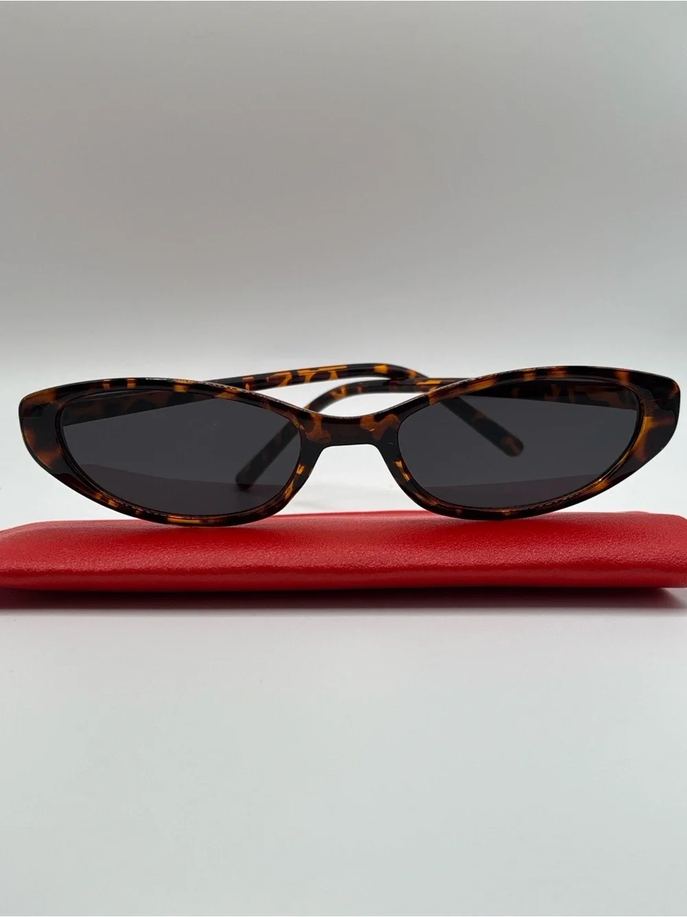 Vintage 80s Tortoise Shell Cat Eye Sunglasses Dark Lens Retro Slim Shades